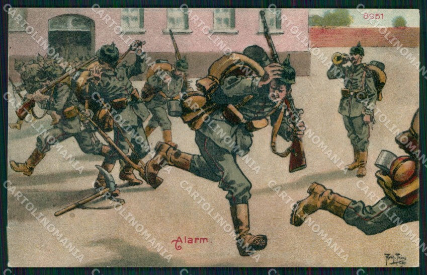 WW1 WWI Propaganda A. Thiele Soldat Alarm cartolina XB7202 – fronte