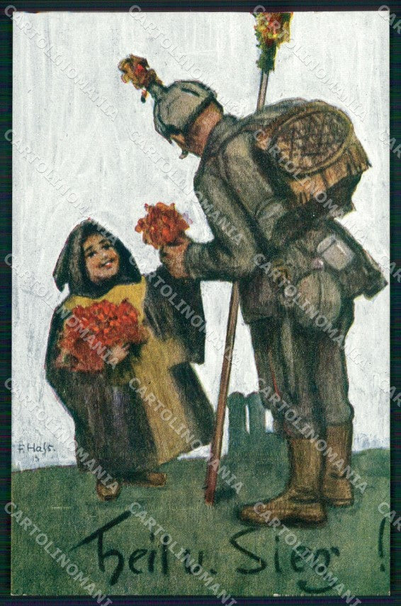 WW1 German Propaganda Heil und Sieg Deutscher Soldat F.Hass cartolina XB7226 – fronte