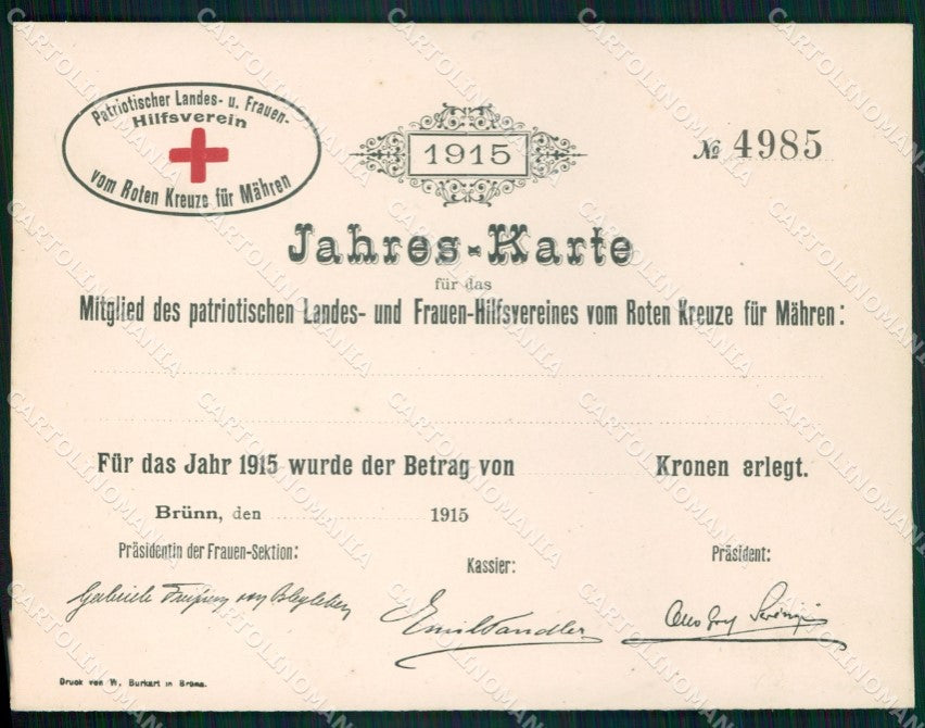Czech Republic Brno Roten Kreuze Patriotischer Landes Mähren cartoncino XB7243 – fronte
