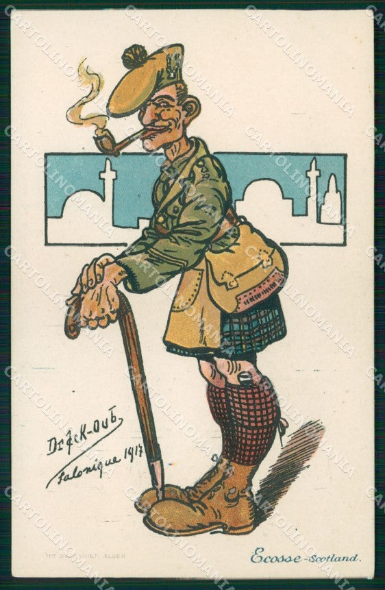 Artist Signed Illustratori Drack Oub Alger Scottish Soldier cartolina XB7398 – fronte