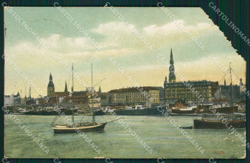 Lettonia Latvia Russia Riga REMOVED CORNER Russian Stamp postcard XC0278 – fronte