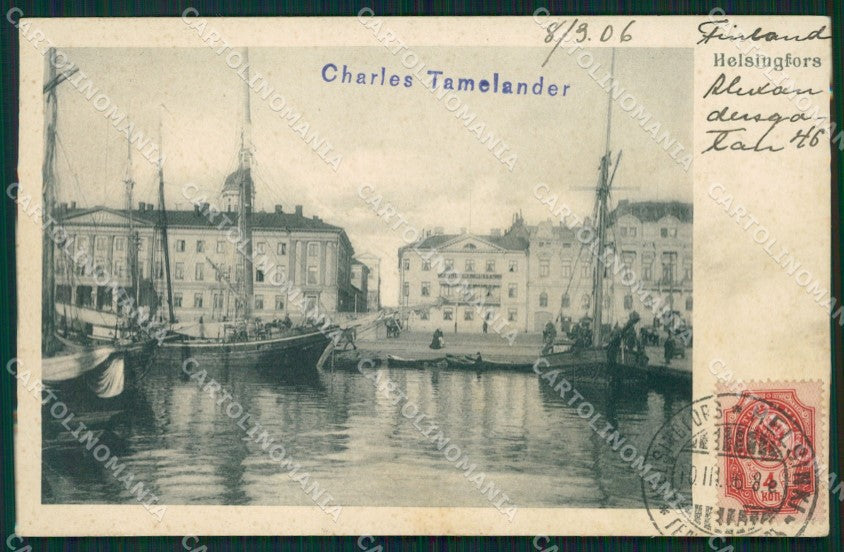 Finland Russia Helsinki Russian Stamp CORNER CREASE postcard XC0325 – fronte