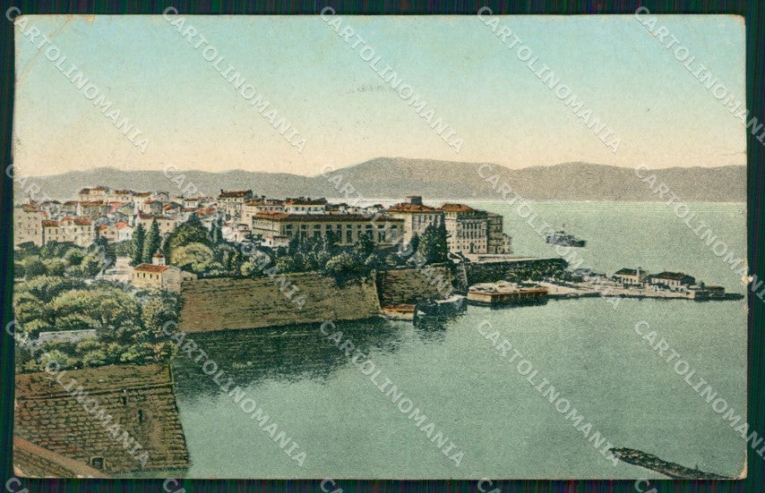 Greece Corfu Corfou CREASED Italian Stamp postcard XC0972 – fronte