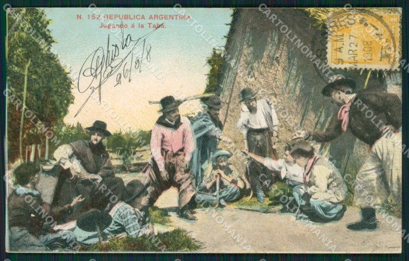 Argentina Jugando a la Taba Ethnic CORNER CREASE postcard XC1888 – fronte