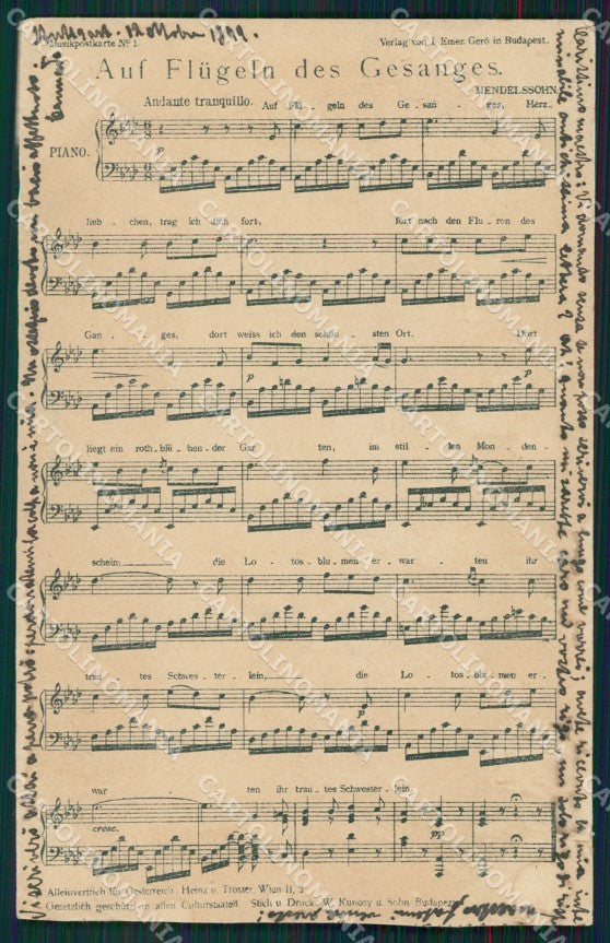 Hungary Ungheria Budapest Heine Auf flgeln des Gesanges Music postcard XC3432 – fronte