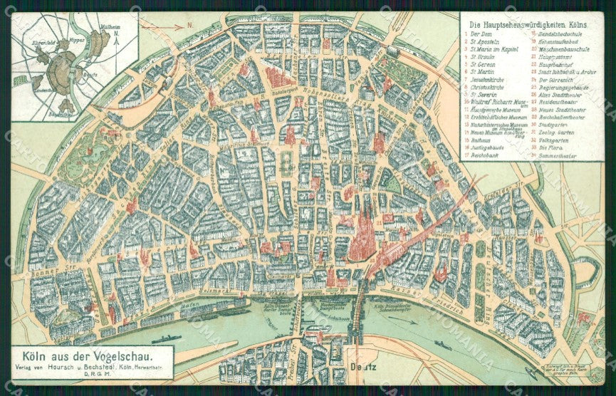 Deutschland Nordrhein Westfalen Koln am Rhein Map AK ansichtskarten XC7449 – fronte