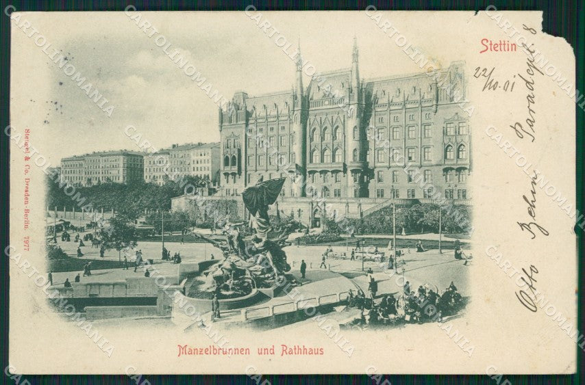 Polen Szczecin Stettin Manzelbrunnen und Rathaus TEARED AK ansichtskarten XC8068 – fronte