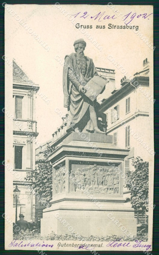 France Alsace Strassburg Gutenbergdenkmal CREASED AK ansichtskarten XC8103 – fronte