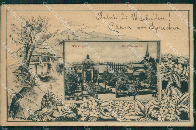 Deutschland Hessen Wiesbaden Kochbrunnen CREASED AK ansichtskarten XC8176 – fronte