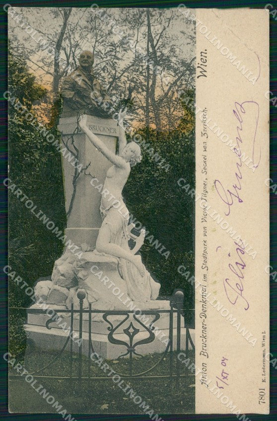 Osterreich Wien Bruckner Denkmal Ledermann serie 7801 CREASED AK XC9402 – fronte