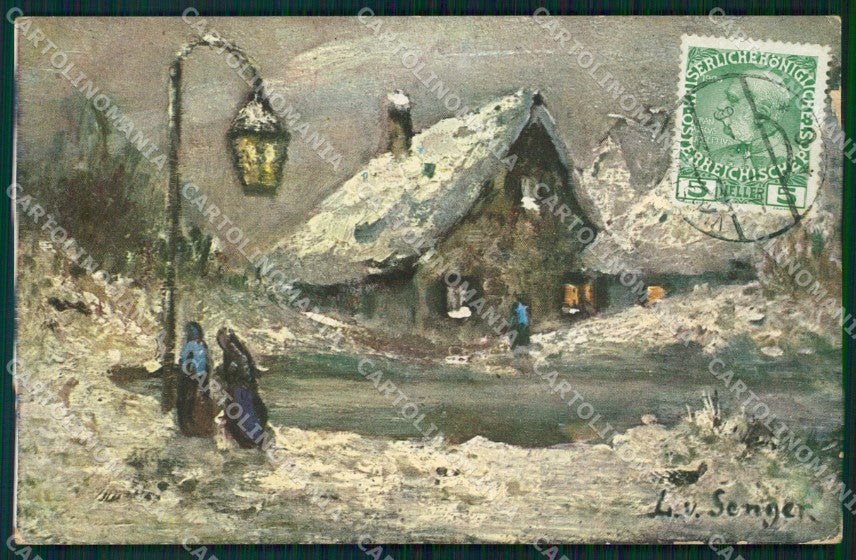 Artist Signed L V Senger Winter House AK ansichtskarten XC9773 – fronte