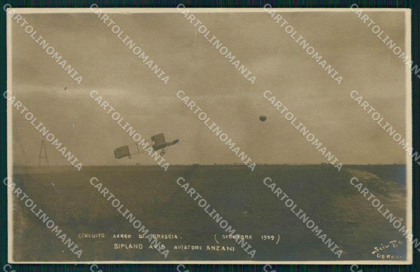 Brescia Circuito Aereo Aviazione 1909 Biplano Avis Anzani Foto cartolina XC9802 – fronte