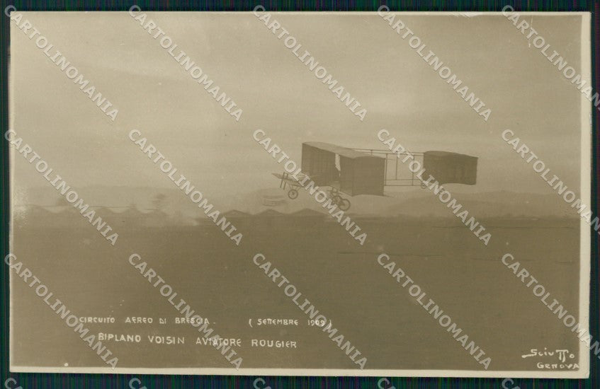 Brescia Circuito Aereo Aviazione 1909 Biplano Rougier Foto cartolina XC9809 – fronte