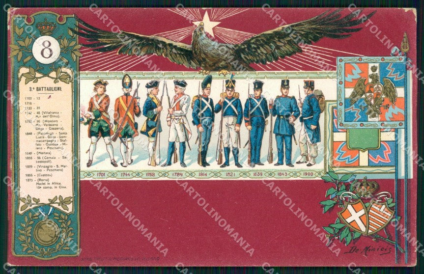 Militari VIII Reggimento Fanteria III Battaglione De Minicis cartolina XF0028 – fronte