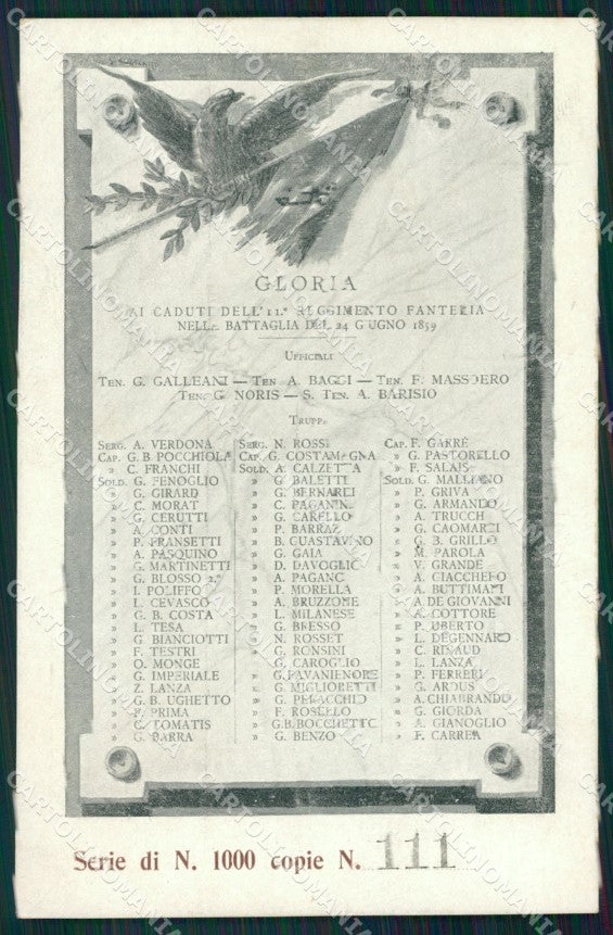Militari 11º Reggimento Fanteria Caduti cartolina XF0043 – fronte