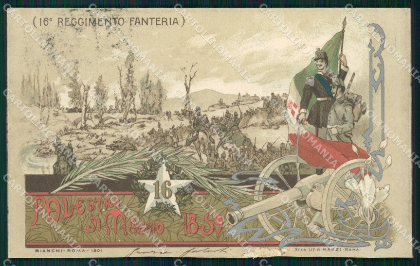 Militari 16º Reggimento Fanteria Palestro 1859 ABRASA RIFILATA cartolina XF0056 – fronte
