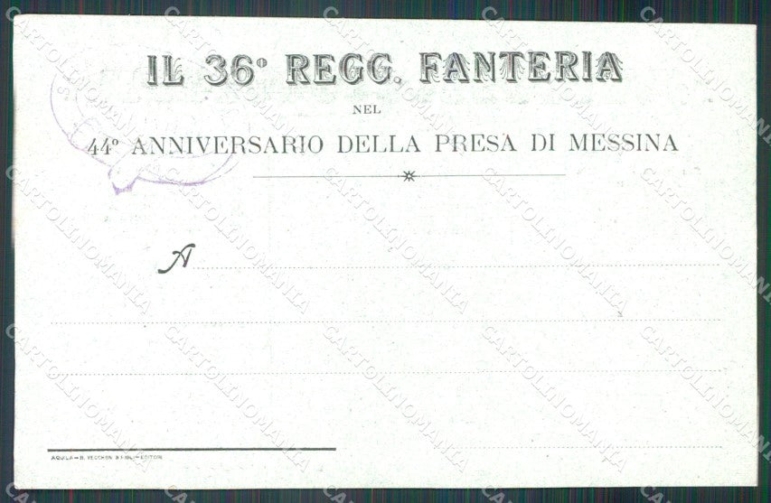 Militari 36º Regg Fanteria Inno Bandiera Messina L'Aquila 1905 cartolina XF0116 – retro