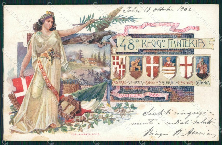 Militari 48º Reggimento Fanteria PIEGATA cartolina XF0133 – fronte
