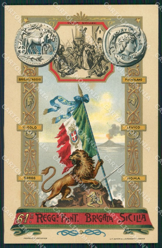 Militari 61º Reggimento Fanteria Brigata Sicilia cartolina XF0164 – fronte