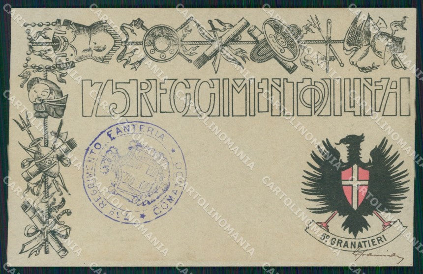 Militari 75º Reggimento Fanteria V Granatieri cartolina XF0213 – fronte