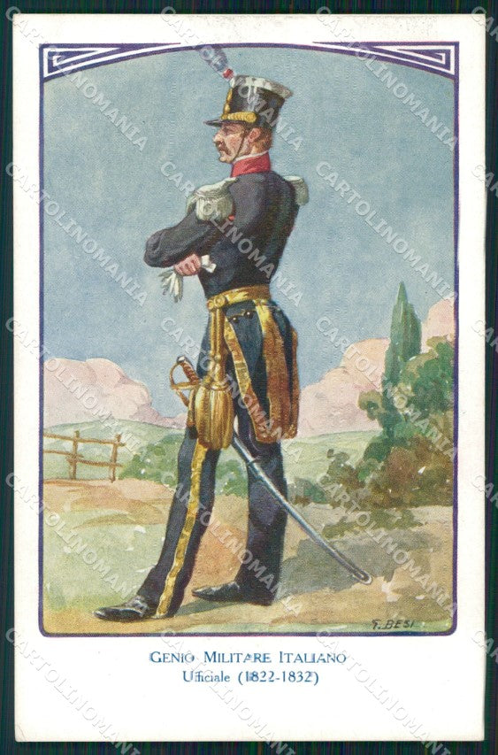 Militari Genio Italiano Ufficiale Uniforme Besi cartolina XF0317 – fronte