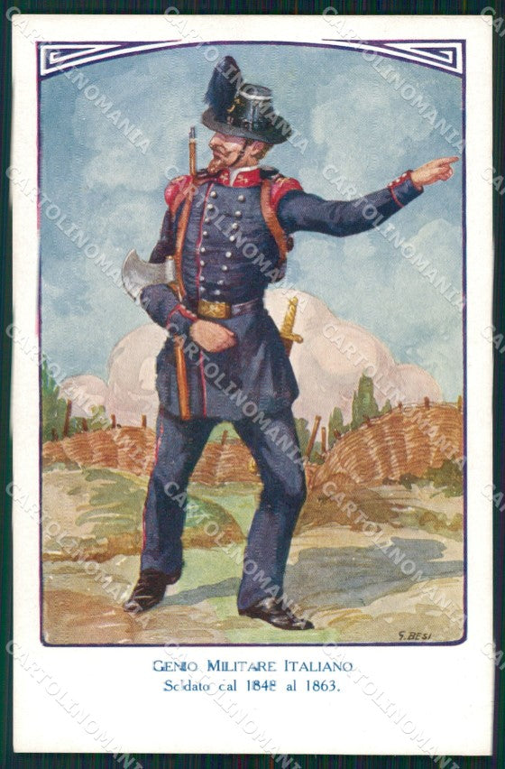 Militari Genio Italiano Soldato Uniforme Besi cartolina XF0319 – fronte