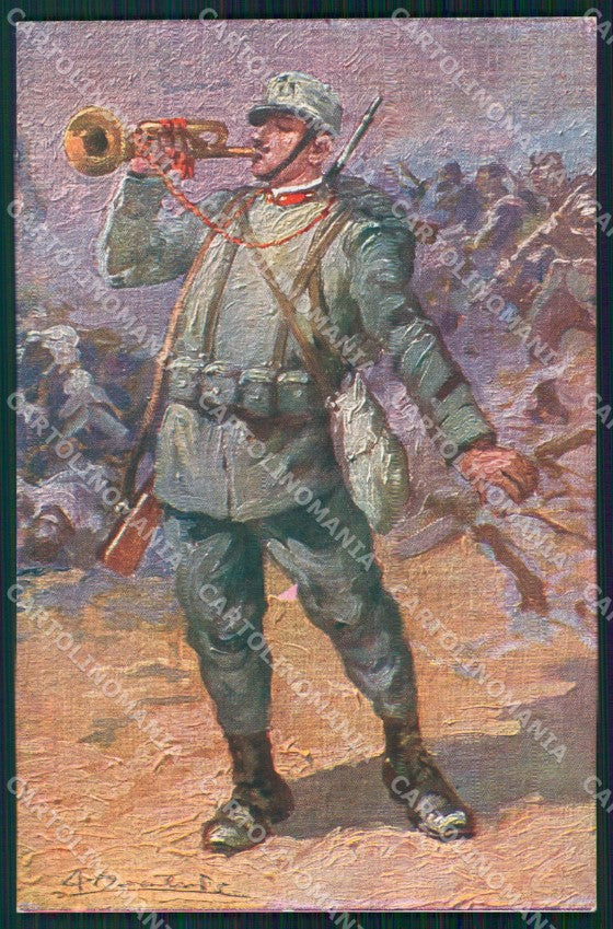 Militari Propaganda WWI Trombettiere cartolina XF0359 – fronte