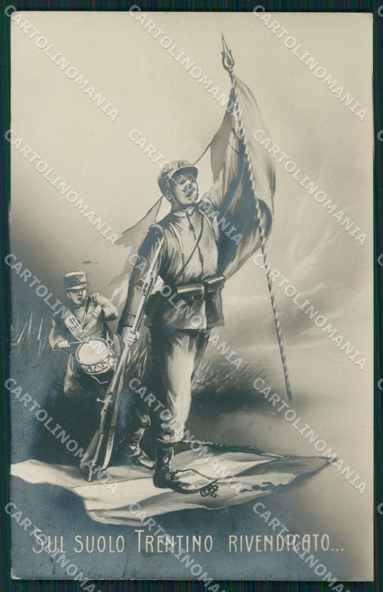 Militari WWI Propaganda Sul suolo trentino rivendicato Foto cartolina XF0401 – fronte