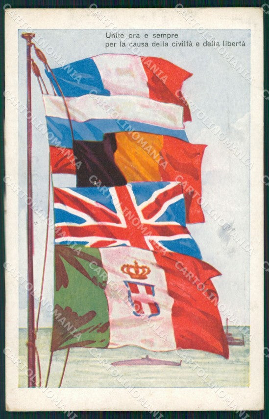 Militari WWI Propaganda Bandiere Alleati Flags cartolina XF0404 – fronte