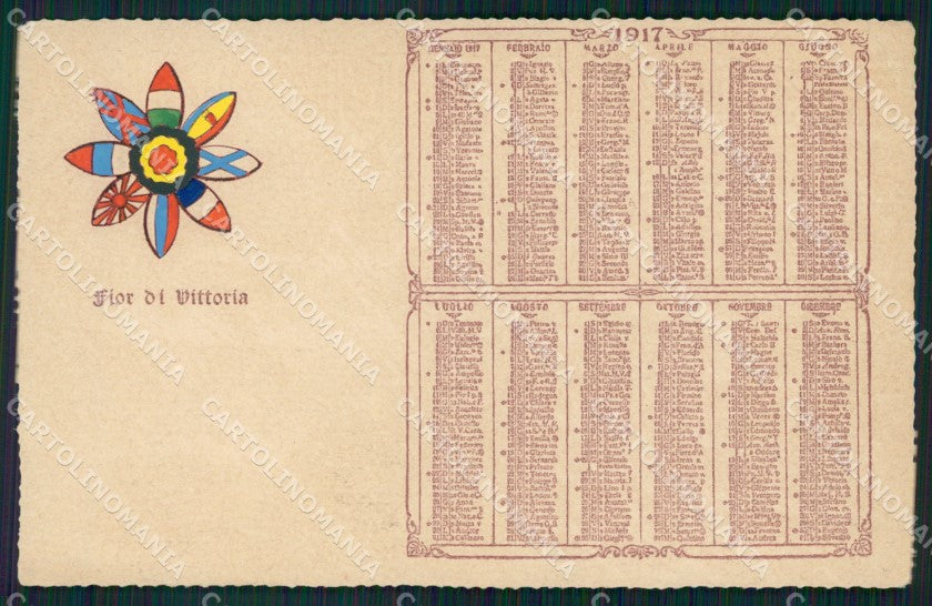 Militari WWI Propaganda Bandiere Alleati Flags Calendario 1917 cartolina XF0410 – fronte