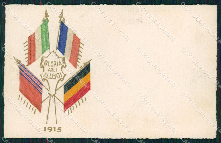 Militari WWI Propaganda Bandiere Alleati Silk Flags 1915 cartolina XF0424 – fronte