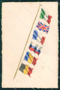 Militari WWI Propaganda Bandiere Alleati Flags Dipinta a Mano cartolina XF0427 – fronte