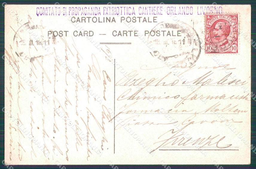 Militari WWI Propaganda Patriottica Livorno Bandiere Flags cartolina XF0430 – retro