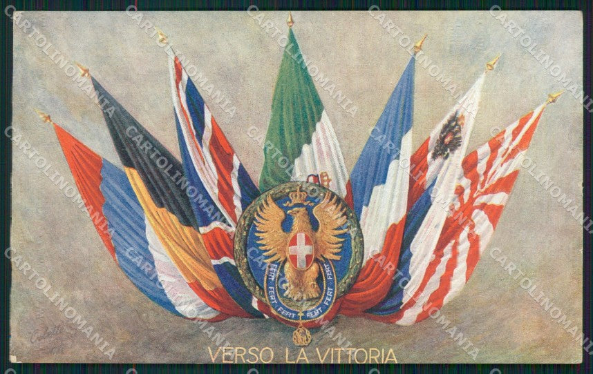 Militari WWI Propaganda Bandiere Alleati Flags Oilette Tuck cartolina XF0433 – fronte
