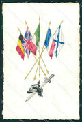 Militari WWI Propaganda Bandiere Alleati Flags Dipinta a Mano cartolina XF0436 – fronte