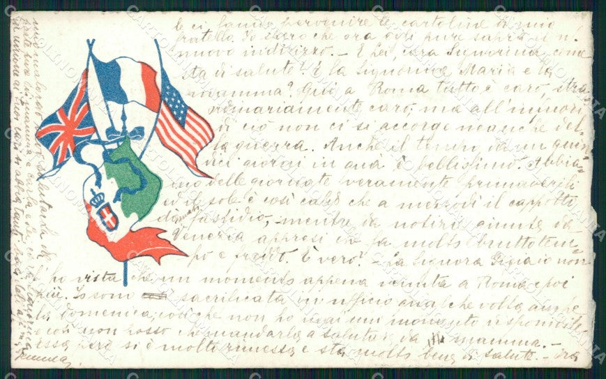 Militari WWI Propaganda Bandiere Alleati Flags cartolina XF0437 – fronte