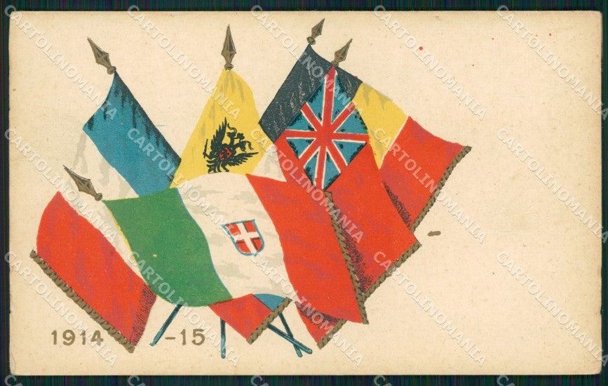 Militari WWI Propaganda Bandiere Alleati Flags PIEGHINA cartolina XF0440 – fronte
