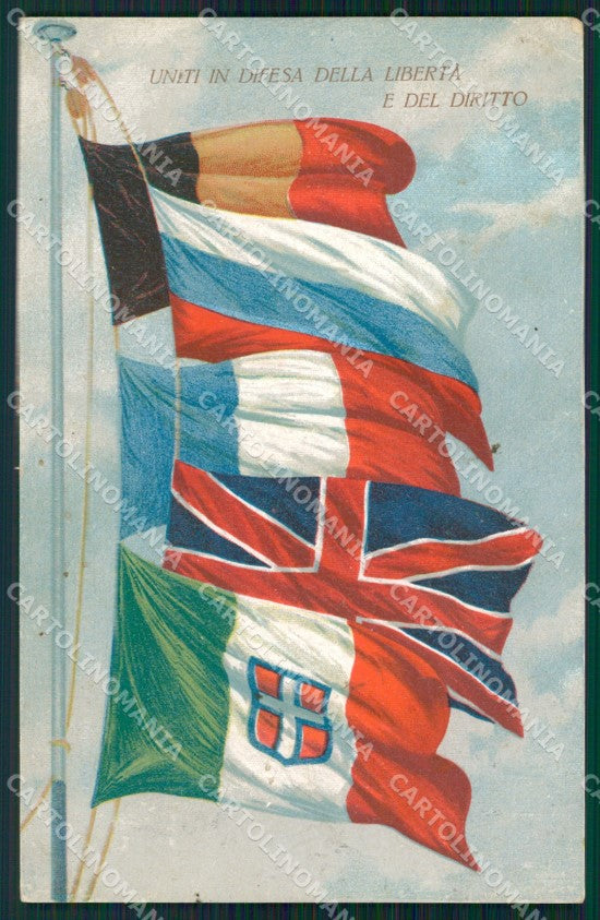 Militari WWI Propaganda Bandiere Alleati Flags PIEGHINA cartolina XF0441 – fronte