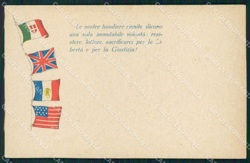 Militari WWI Propaganda Bandiere Alleati Flags cartolina XF0443 – fronte