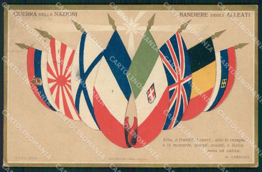Militari WWI Propaganda Bandiere Alleati Flags Carducci cartolina XF0445 – fronte