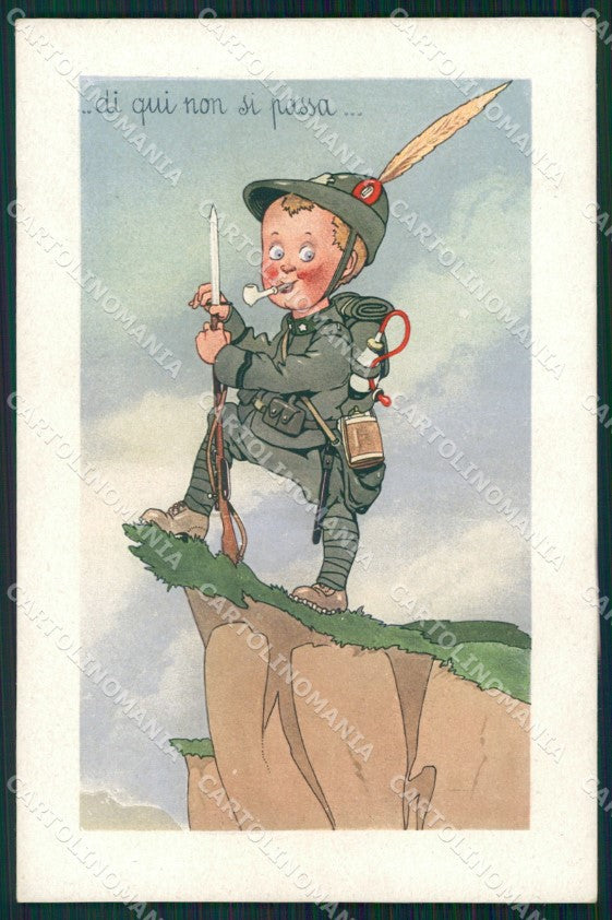 Militari WWI Propaganda Alpini Di qui non si passa cartolina XF0449 – fronte