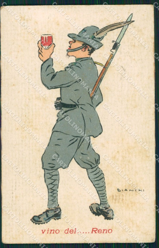 Militari Propaganda WWI Alpini Vino del Reno Bianchi cartolina XF0505 – fronte