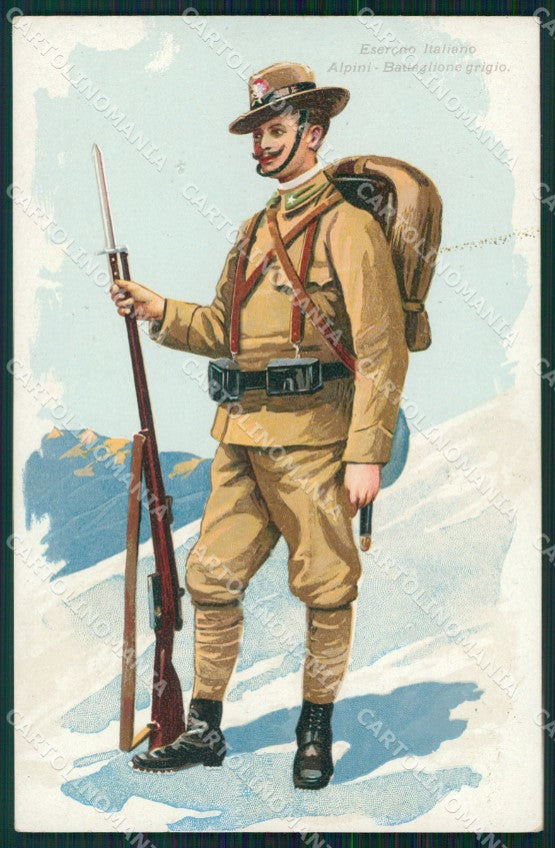 Militari Esercito Italiano Alpini Battaglione Grigio Uniforme cartolina XF0513 – fronte