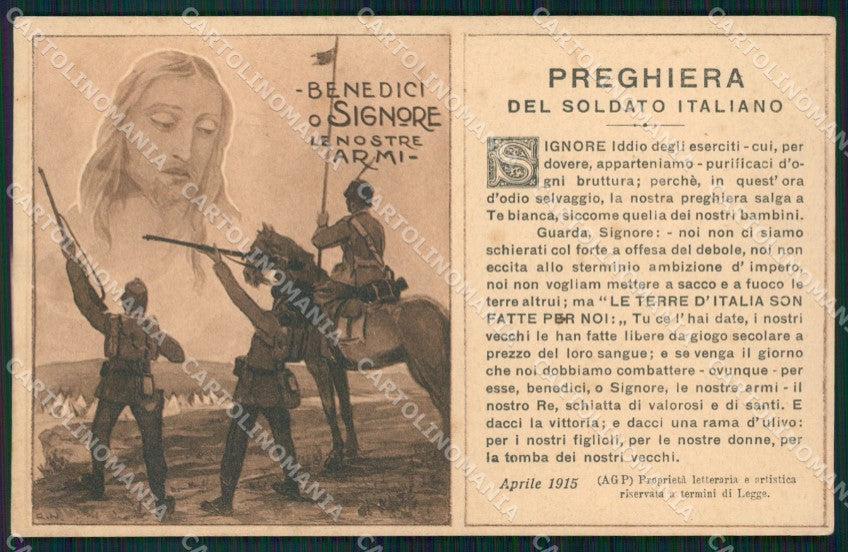 Militari Propaganda WWI Preghiera del Soldato Italiano cartolina XF0538 – fronte