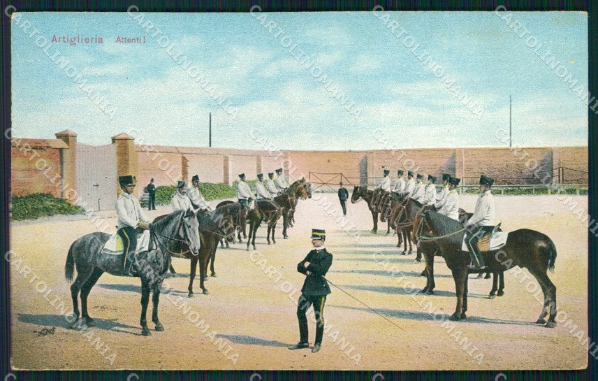 Militari Regio Esercito Artiglieria Attenti SCOLLATA cartolina XF0558 – fronte