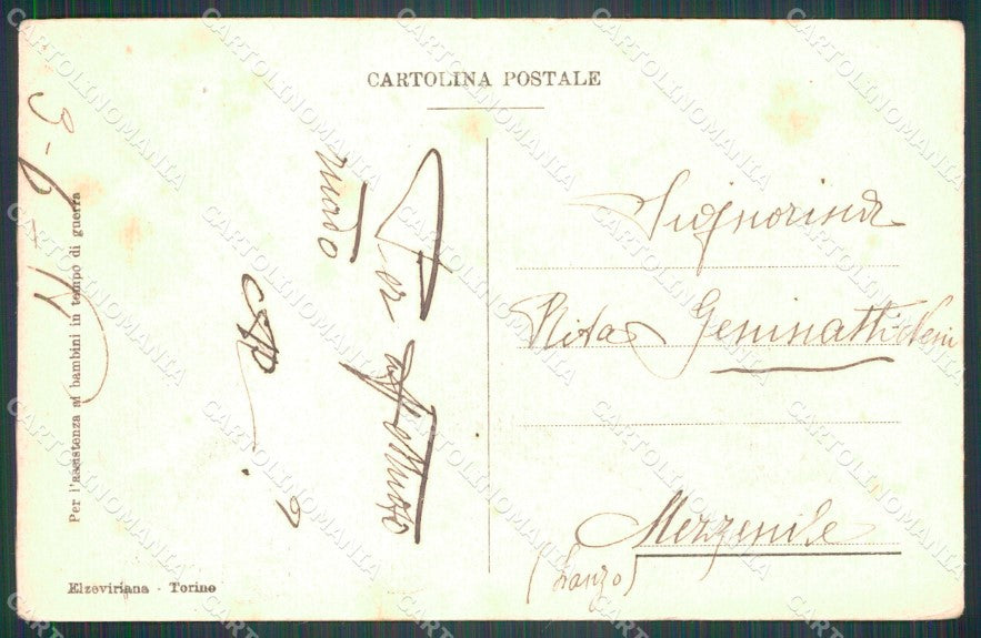 Militari Propaganda WWI Alpini Assistenza Bambini PIEGA cartolina XF0588 – retro