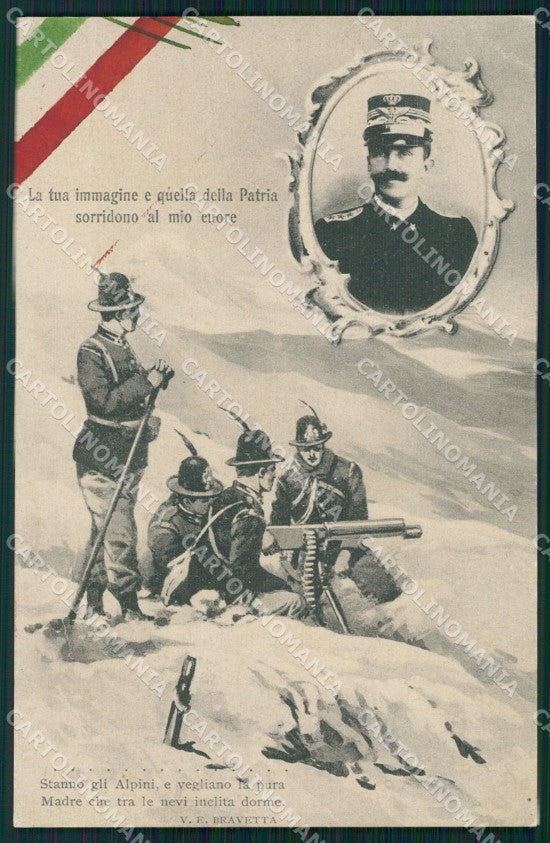 Militari Propaganda WWI Alpini Vittorio Emanuele III Savoia cartolina XF0597 – fronte