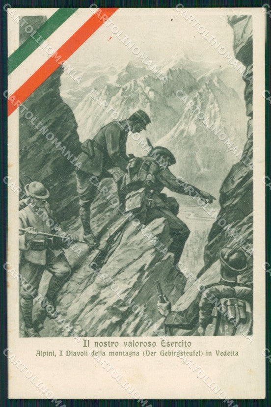 Militari Propaganda WWI Alpini Diavoli della Montagna cartolina XF0598 – fronte