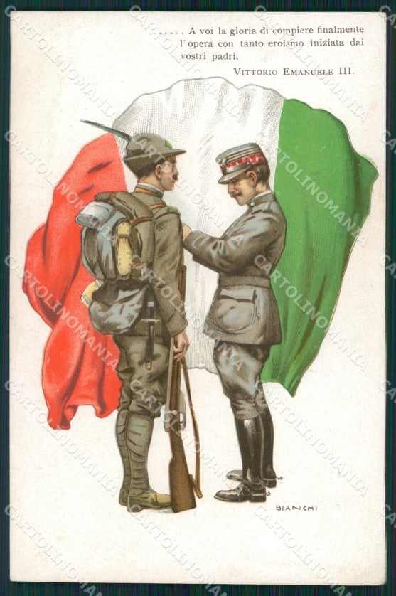 Militari Propaganda WWI Alpini Vittorio Emanuele III Bianchi cartolina XF0616 – fronte