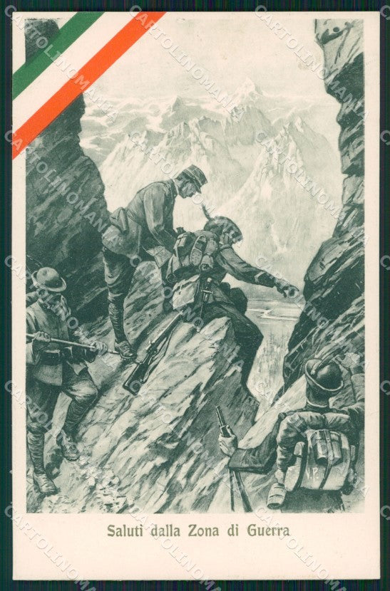 Militari Propaganda WWI Alpini Tricolore Polli cartolina XF0621 – fronte